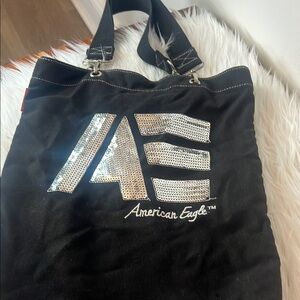 American Eagle Outfitters Black and Silver Graphic Tote